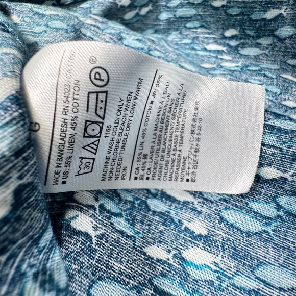 Banana Republic Short Sleeve Slim Fit Dress Shirt Mens Large Fish Linen Cotton - Picture 4 of 5